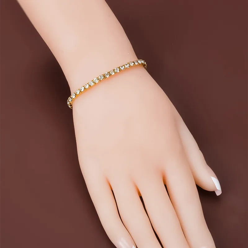 Women Crystal Bangles Rhinestone Elastic Round Bracelets for Female Gold Color Wrist Accessories Fashion Wedding Jewelry