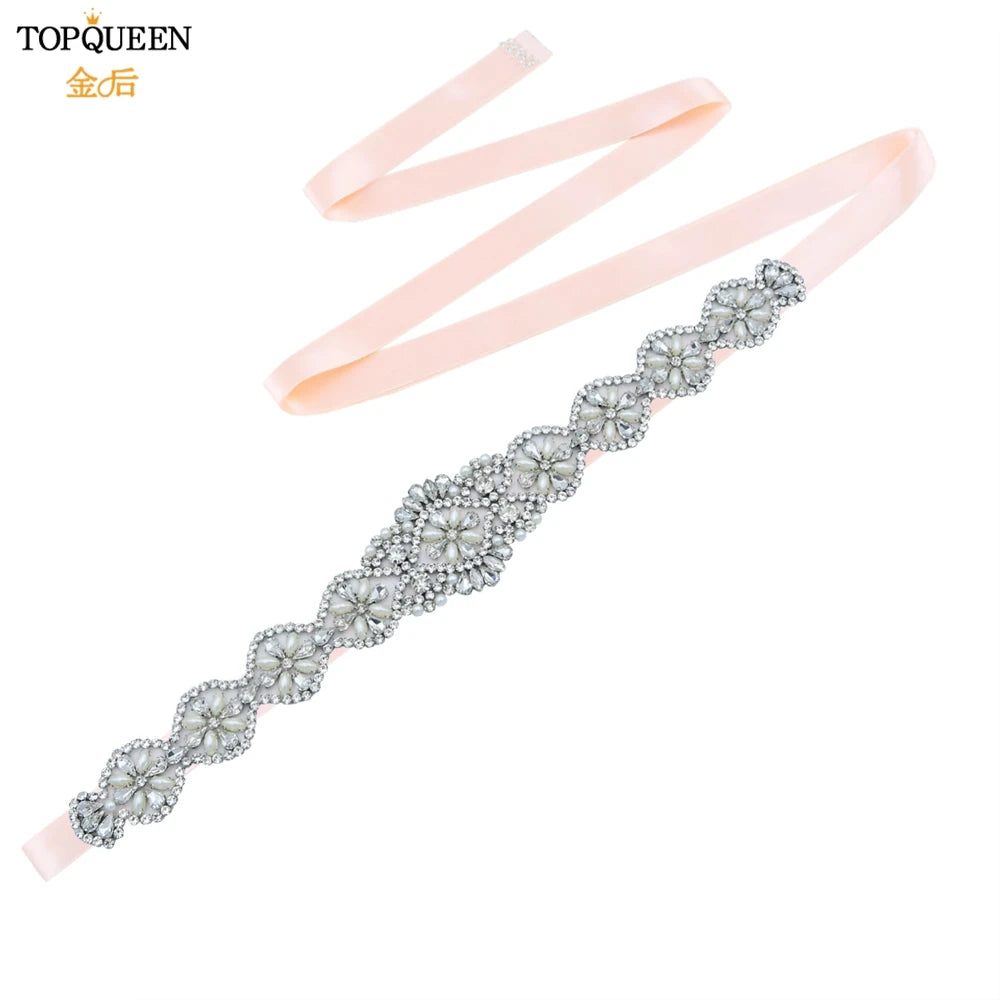 TOPQUEEN Bridal Belts Bling Wedding Women Jewelry Silver Rhinestone Pearl Crystal Sparkly Party Formal Dress Diamond Sash S161
