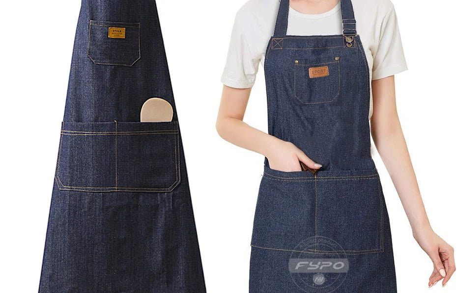 Unisex Simple Denim Apron Kitchen Accessory Sleeveless Apron Cooking Restaurant Barista Work Apron Durable Sanitary Baking Apron