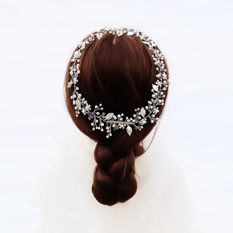 SLBRIDAL Handade Alloy Leaf Crystal Rhinestones Bridal Hairbands With Comb Wedding Headband Hair accessories Bridesmaids Jewelry
