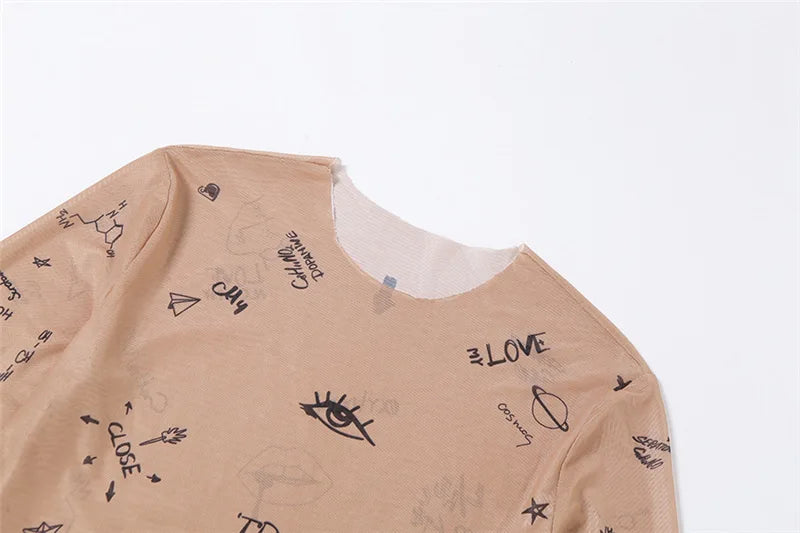 Sexy tight-fitting one-piece Top Women Long-Sleeved Bodysuits O-Neck Basic Party Wear Print Summer Wild Slim Bodysuits