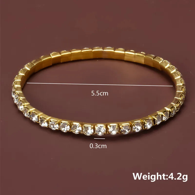 Women Crystal Bangles Rhinestone Elastic Round Bracelets for Female Gold Color Wrist Accessories Fashion Wedding Jewelry