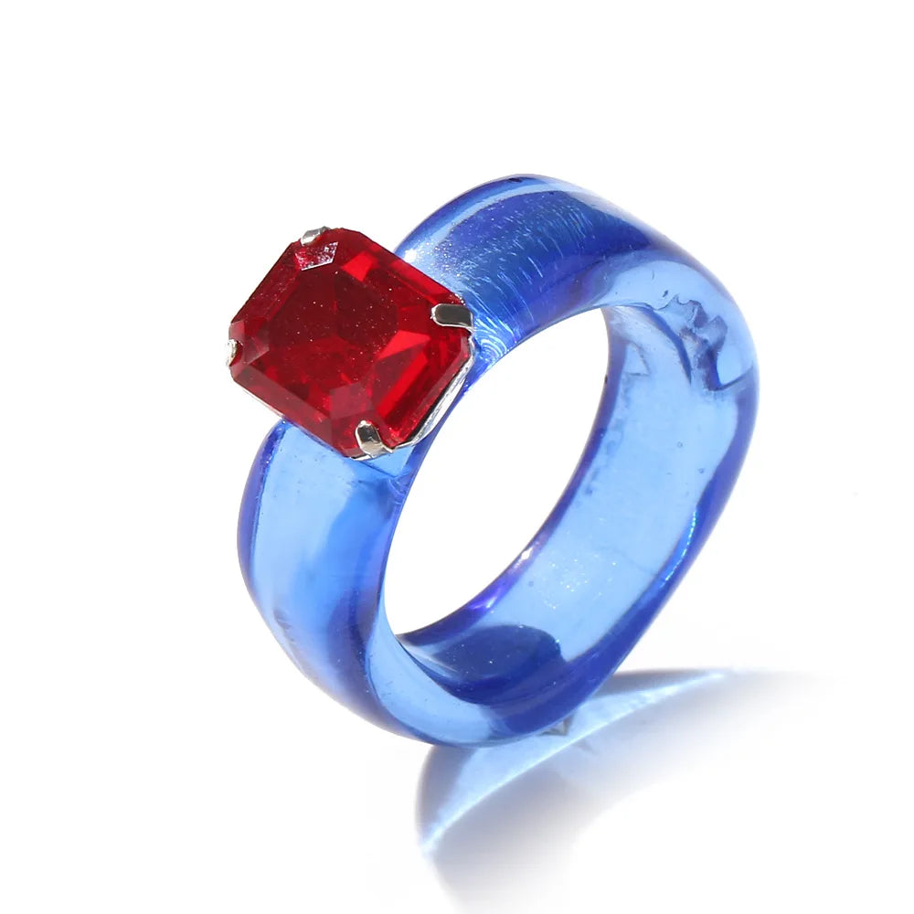 2021 New Colourful Transparent Resin vintage ring simple style Geometric Square Round Rings for Women men unisex Jewelry Gifts