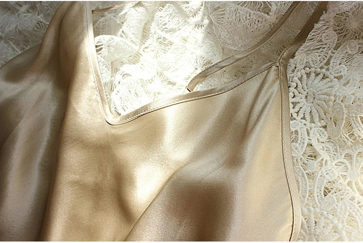 Sleeping dress 100% Real Silk Full slips nighties for women Long Camisole Chemise Bridesmaid mini dress V-Neck