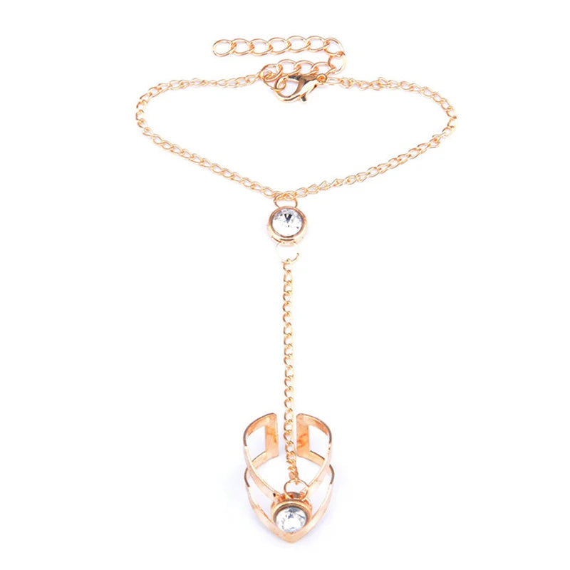 Gold Big Crystal Ring Bracelet For Women Wrist Chain Jewelry Hand Back Chain Fashion Bangles Female Arm Link Ornaments Gifts