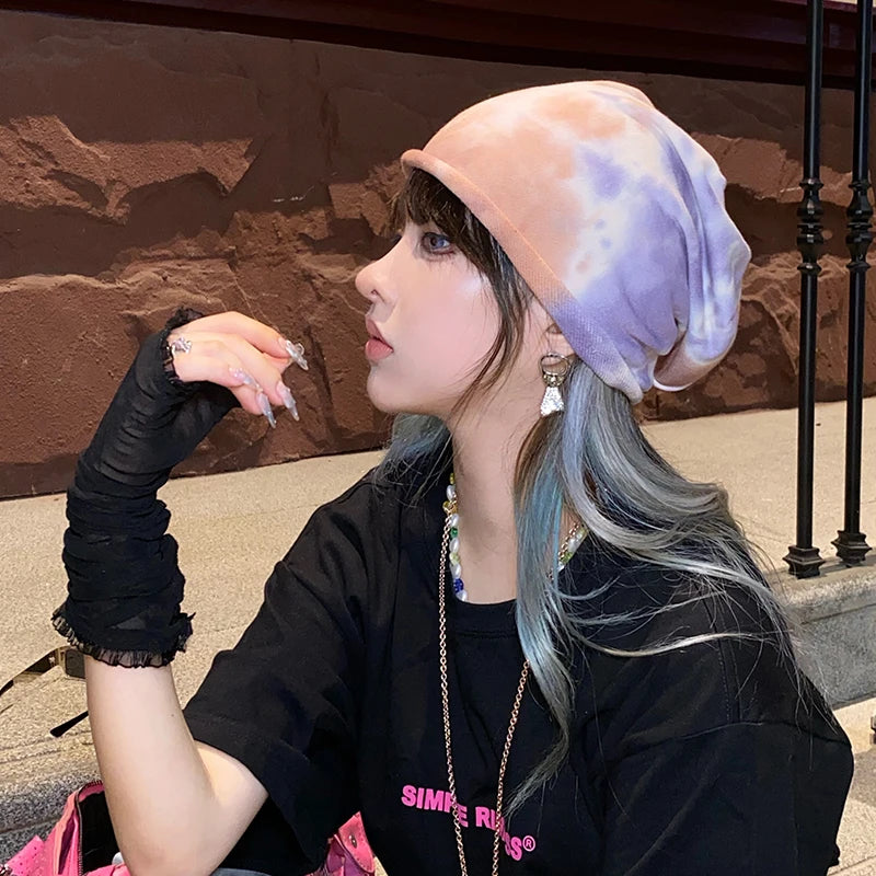 2021 Winter Hats for Women Beanies Tie-dyed cotton pullover cap Cool Hat Girls Autumn Female Beanie Warm Bonnet Cap Wholesale