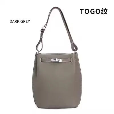 2024 Women's Trendy Togo Cowhide Bucket Bag New  Luxury Genuine Leather Top Layer Large Capacity HandBags