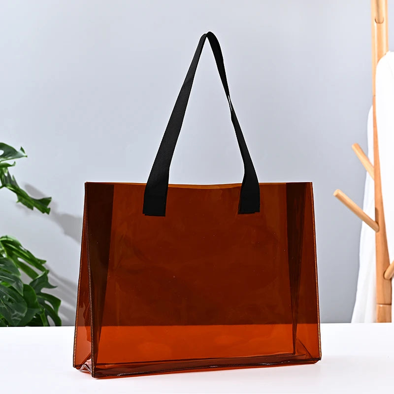 Ready to Ship Can Custom logo Luxury Large Handbags Women Tote Bag Pvc Iridescent Holographic Tote Beach Bag PU Ribbon Handles