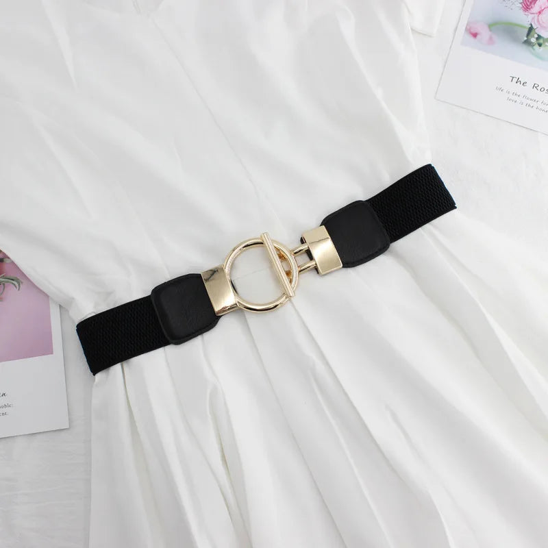 Designer Luxury Fashion Girl Elastic Belt New Dress Skirt Elastic Wide Waist Seal Gold Round Buckle Women's Decorative Belts