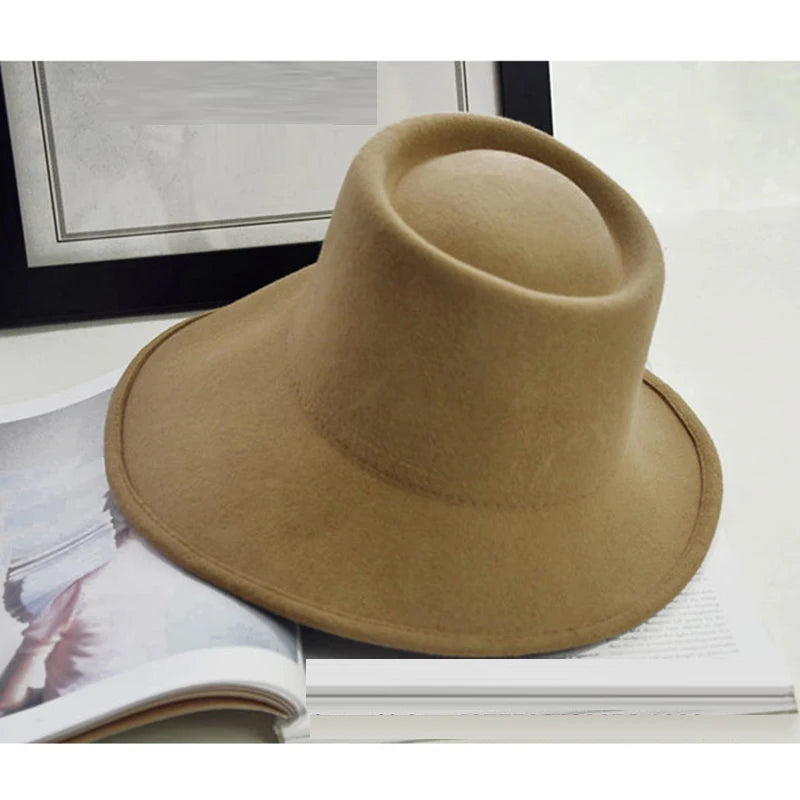 Elegant Women Felt Hat Ladies Winter Hats Wide Brim Fedora Special Tilt Asymmetrical Brim Wedding Church Party Hat Millinery Hat
