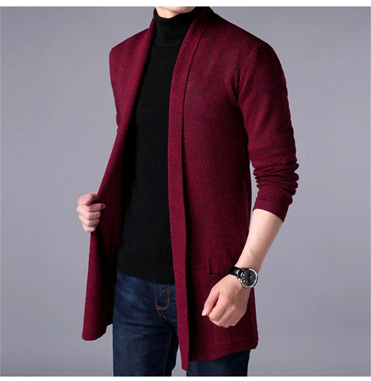 Sweater Coats Men New Fashion 2025 Autumn Men's Slim Long Solid Color Knitted Jacket Fashion Men's Casual Sweater Cardigan Coats