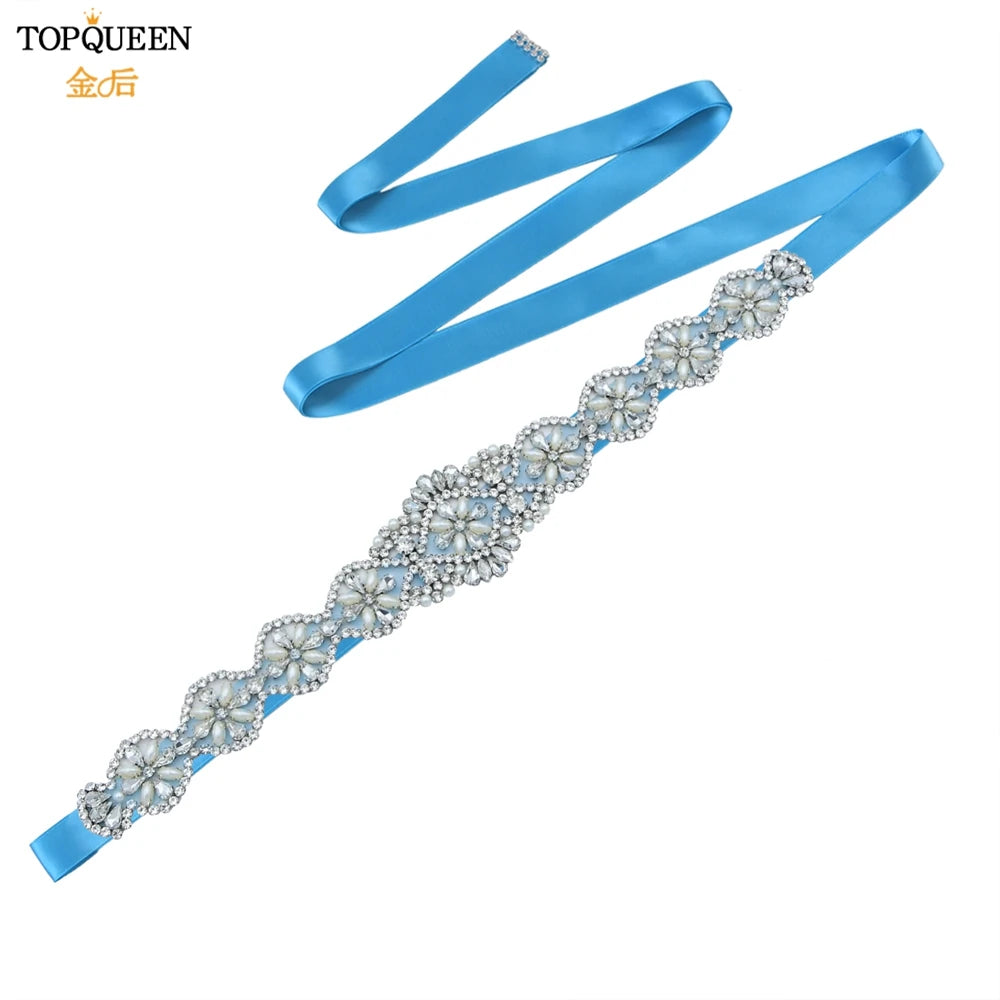 TOPQUEEN Bridal Belts Bling Wedding Women Jewelry Silver Rhinestone Pearl Crystal Sparkly Party Formal Dress Diamond Sash S161
