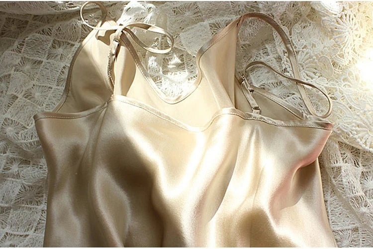 Sleeping dress 100% Real Silk Full slips nighties for women Long Camisole Chemise Bridesmaid mini dress V-Neck