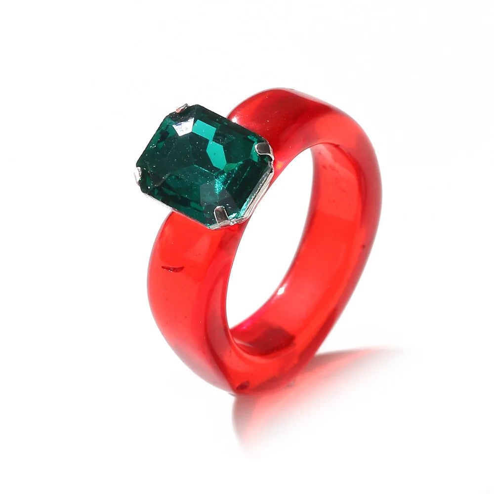 2021 New Colourful Transparent Resin vintage ring simple style Geometric Square Round Rings for Women men unisex Jewelry Gifts