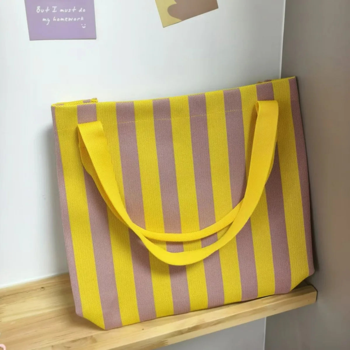 2025 New Large Capacity Striped Knitted Shoulder Bag for Women Fashionable Versatile High End Couple Travel Handbag