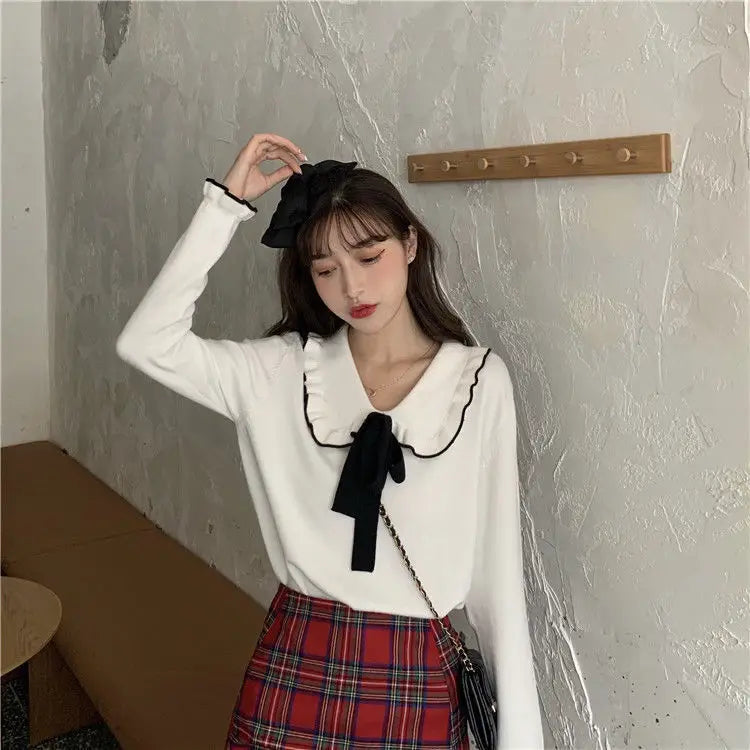 Woman Sweaters Femme Chandails Women's Doll Collar Knitted Top Sweater Autumn and Winter Pull Hiver