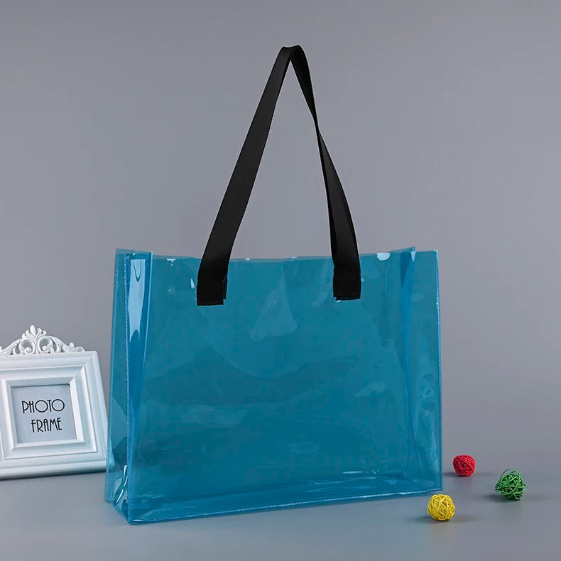 Ready to Ship Can Custom logo Luxury Large Handbags Women Tote Bag Pvc Iridescent Holographic Tote Beach Bag PU Ribbon Handles