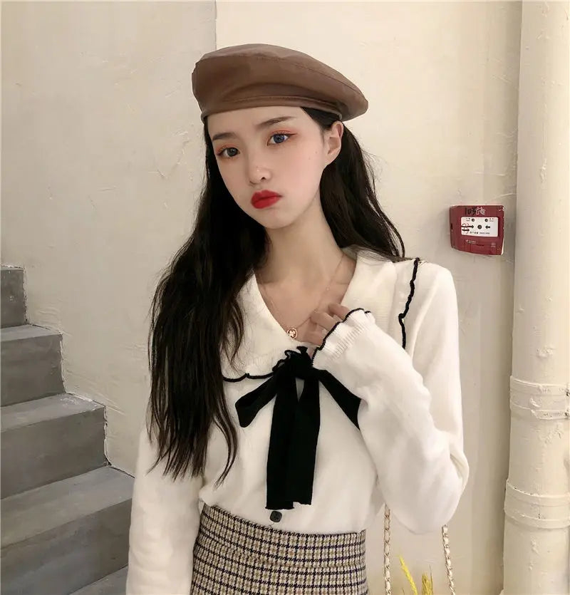 Woman Sweaters Femme Chandails Women's Doll Collar Knitted Top Sweater Autumn and Winter Pull Hiver
