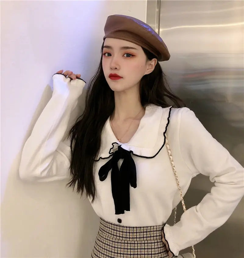 Woman Sweaters Femme Chandails Women's Doll Collar Knitted Top Sweater Autumn and Winter Pull Hiver