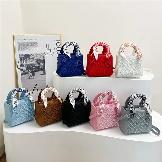 Fashionable and Luxurious Women's Single-shoulder Bag, Embroidered Checkered Silk Scarf Decorated Handbag, 8560