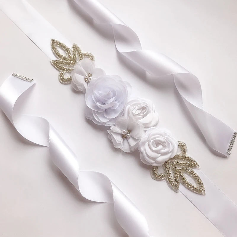 Hot sale wedding belt silk rose belt bridal pearl rhinestone flower belt bridal dress beaded handmade rose wedding belt