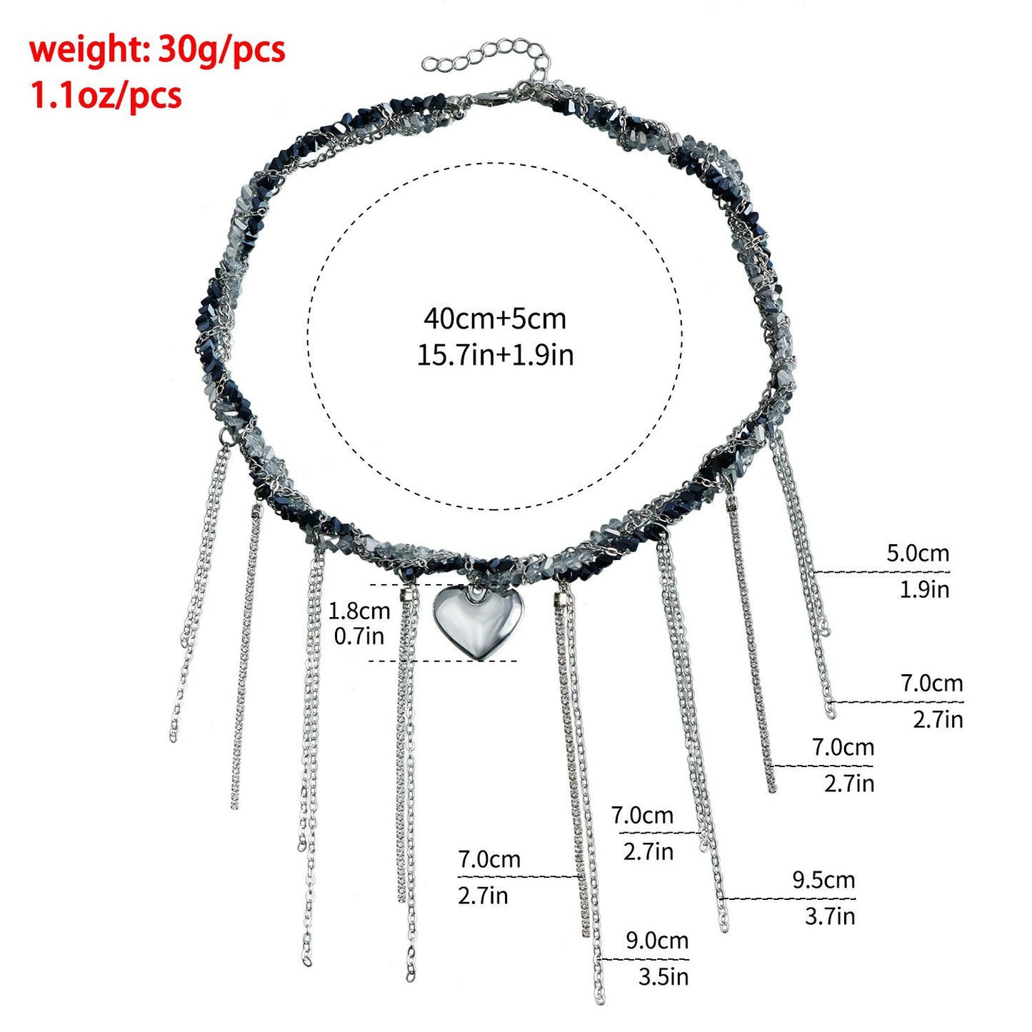 Y2K Heart Beaded Necklace Women Boho Irregular Crystal Class Gravel Clavicle Chain Cool Y2K Choker Exquisite Fashion Jewelry