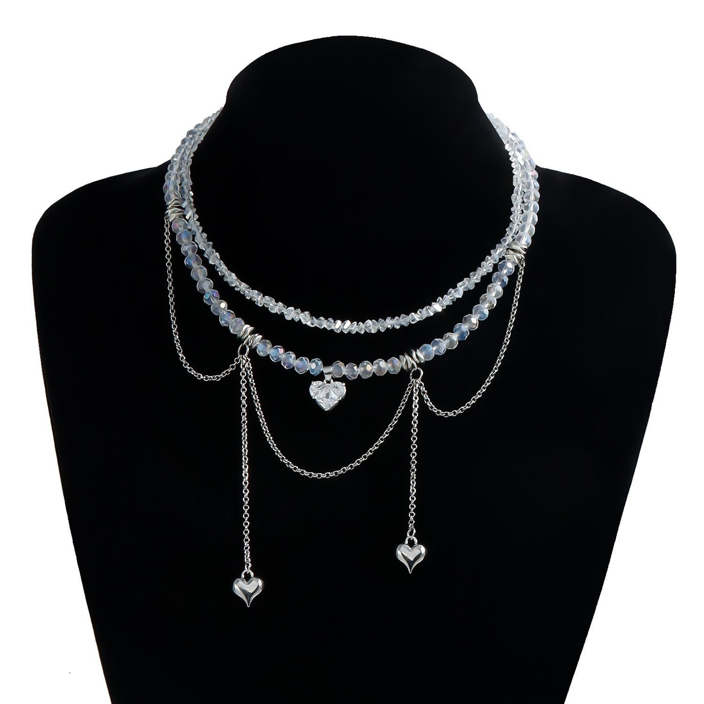 Y2K Heart Beaded Necklace Women Boho Irregular Crystal Class Gravel Clavicle Chain Cool Y2K Choker Exquisite Fashion Jewelry