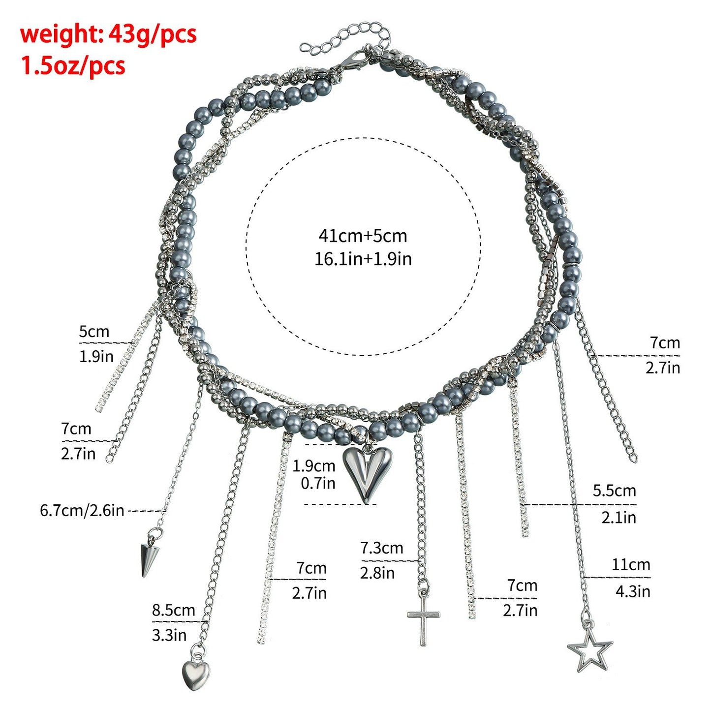 Y2K Heart Beaded Necklace Women Boho Irregular Crystal Class Gravel Clavicle Chain Cool Y2K Choker Exquisite Fashion Jewelry