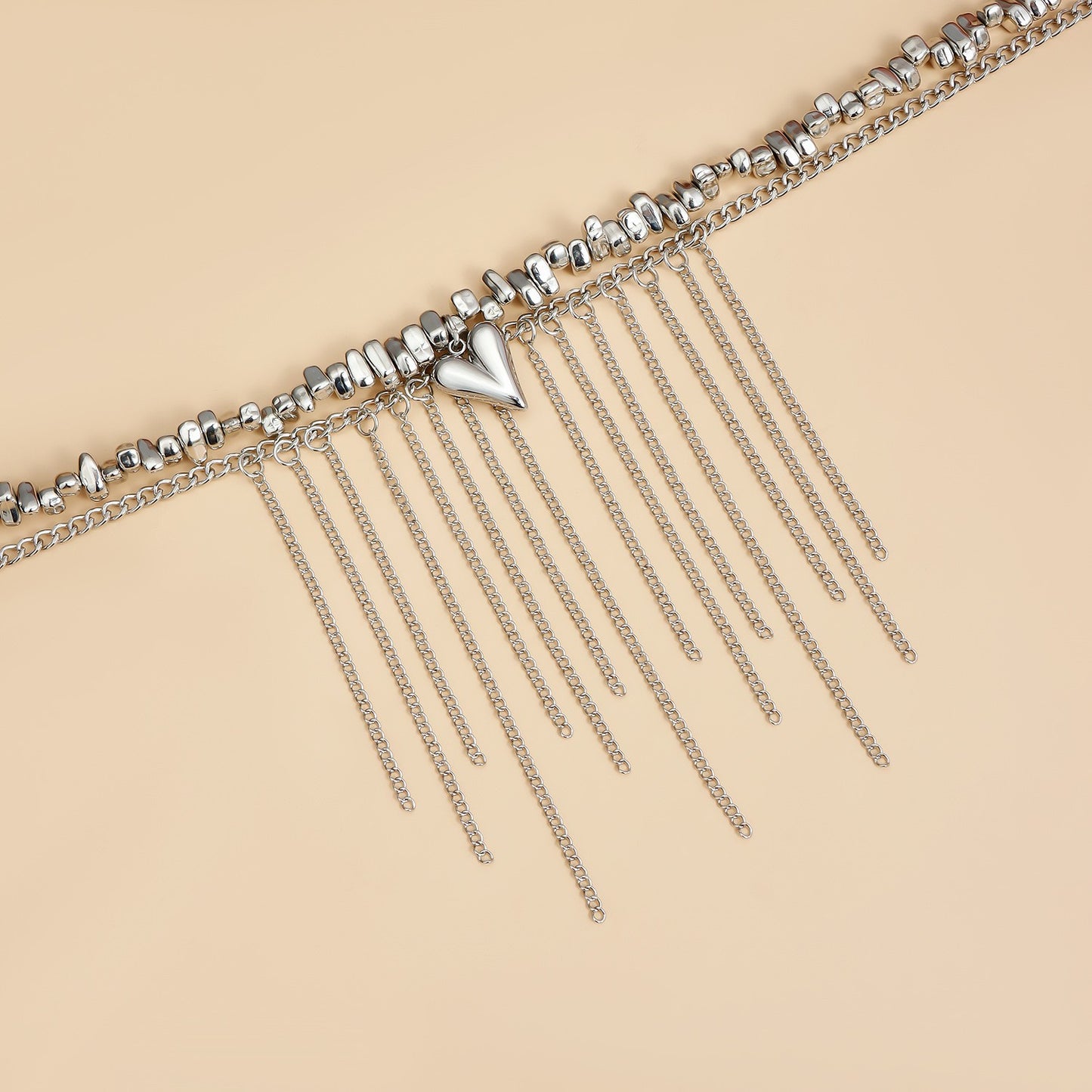 Y2K Heart Beaded Necklace Women Boho Irregular Crystal Class Gravel Clavicle Chain Cool Y2K Choker Exquisite Fashion Jewelry