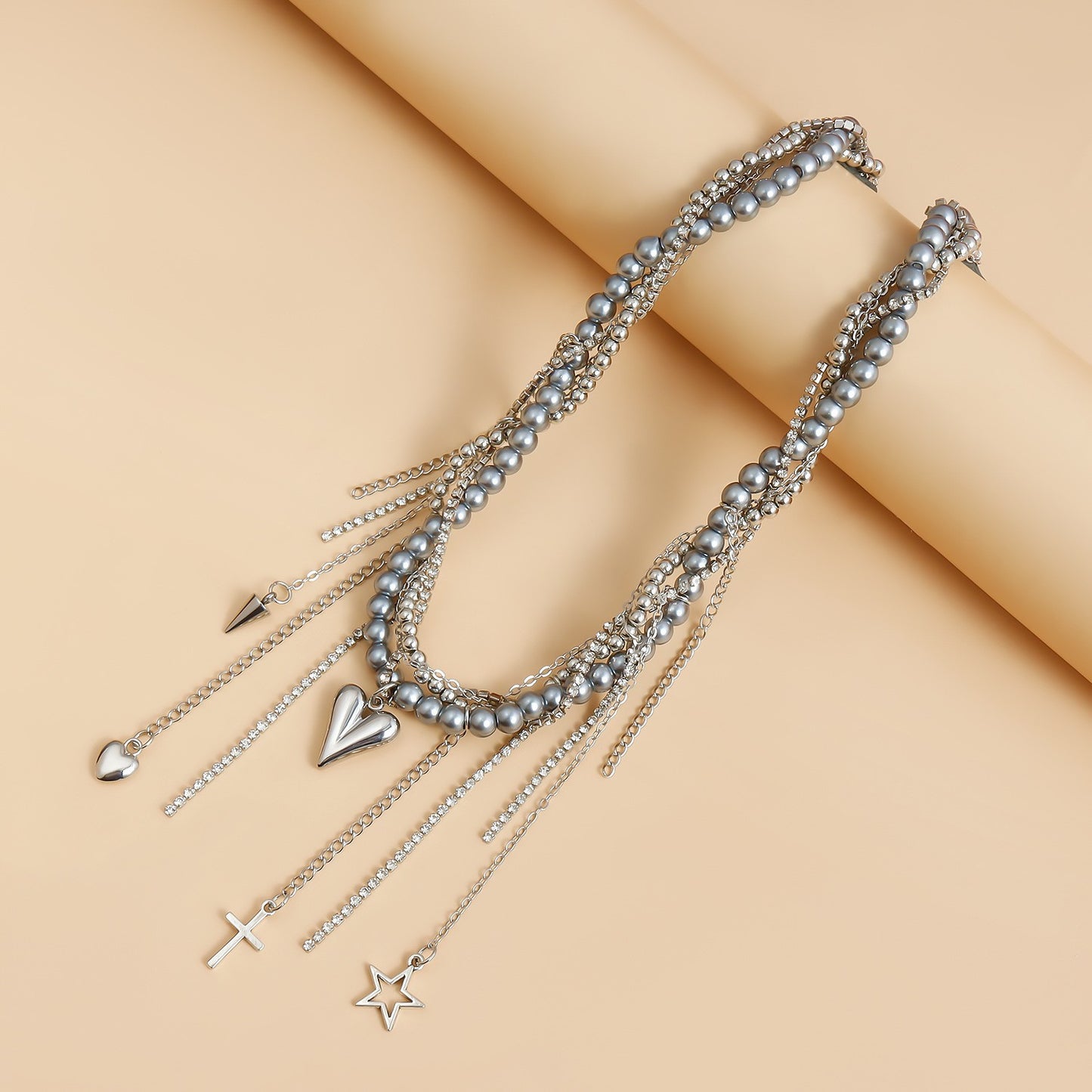 Y2K Heart Beaded Necklace Women Boho Irregular Crystal Class Gravel Clavicle Chain Cool Y2K Choker Exquisite Fashion Jewelry