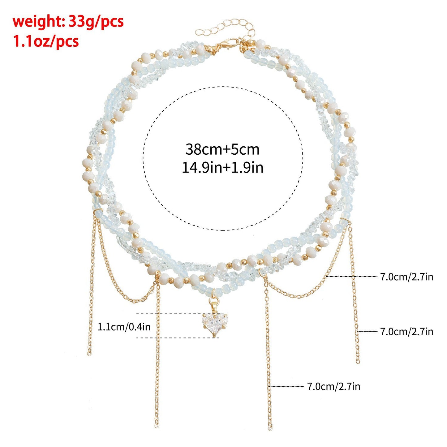 Y2K Heart Beaded Necklace Women Boho Irregular Crystal Class Gravel Clavicle Chain Cool Y2K Choker Exquisite Fashion Jewelry