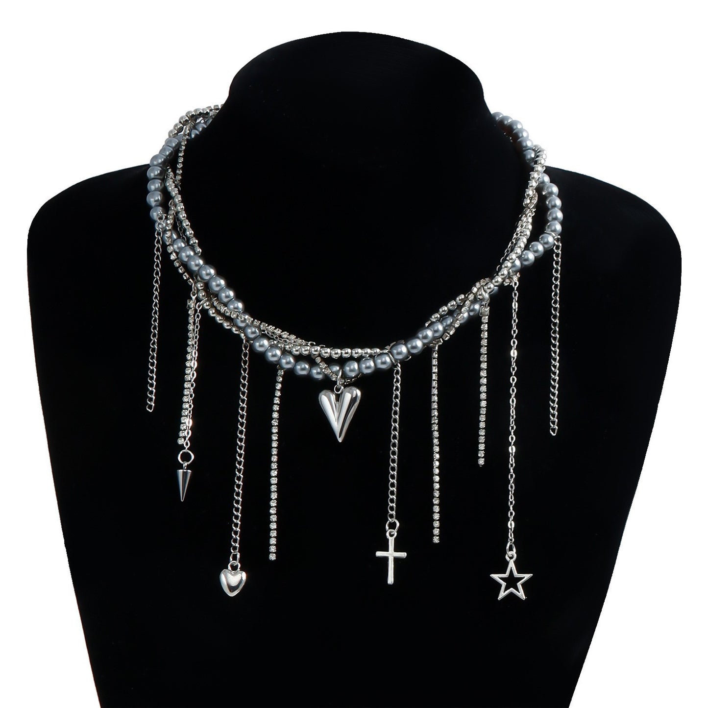 Y2K Heart Beaded Necklace Women Boho Irregular Crystal Class Gravel Clavicle Chain Cool Y2K Choker Exquisite Fashion Jewelry