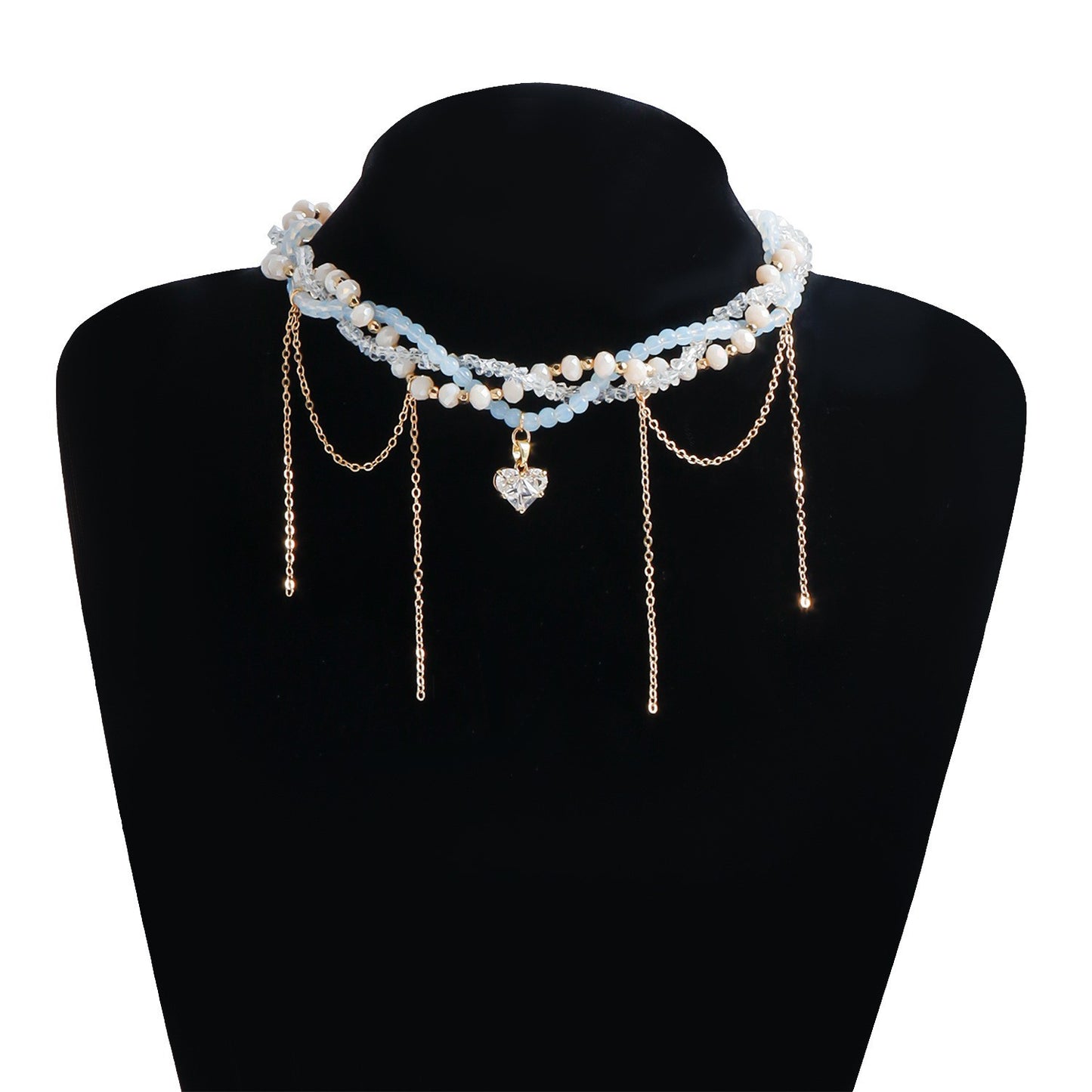 Y2K Heart Beaded Necklace Women Boho Irregular Crystal Class Gravel Clavicle Chain Cool Y2K Choker Exquisite Fashion Jewelry