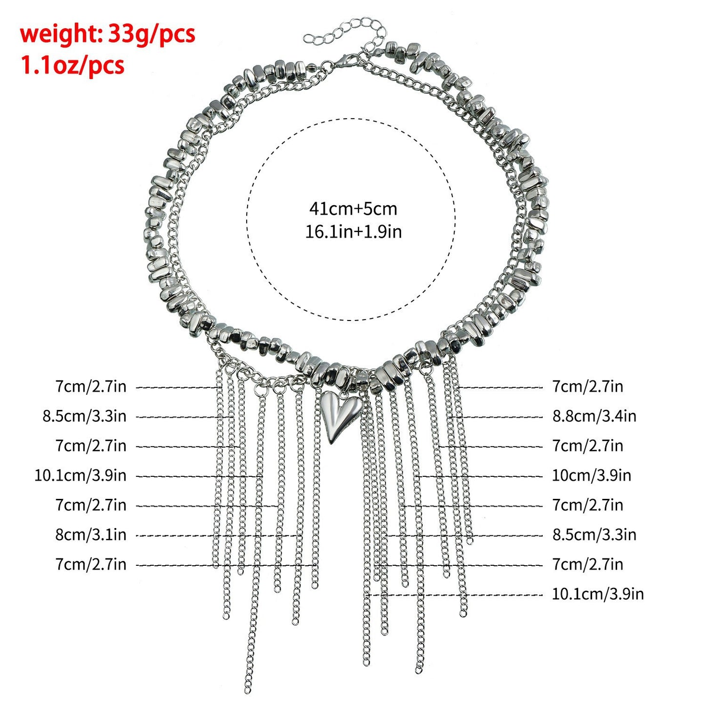 Y2K Heart Beaded Necklace Women Boho Irregular Crystal Class Gravel Clavicle Chain Cool Y2K Choker Exquisite Fashion Jewelry
