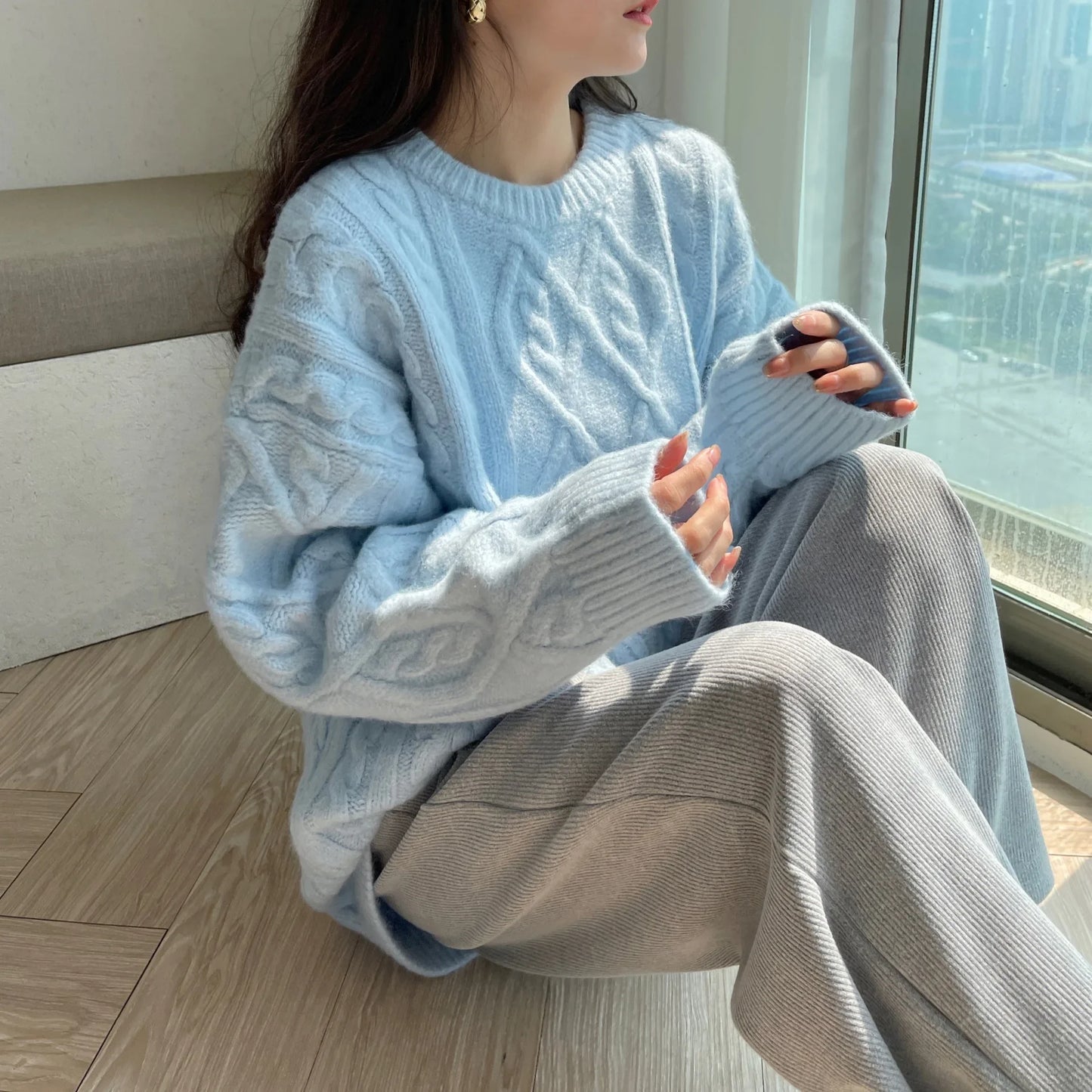 Sweater Woman Winter 2023 Round Neck Bottoming Twist Sweater Lazy Wind Loose Casual Knit Pullover Long Sleeve Pullover Jumper