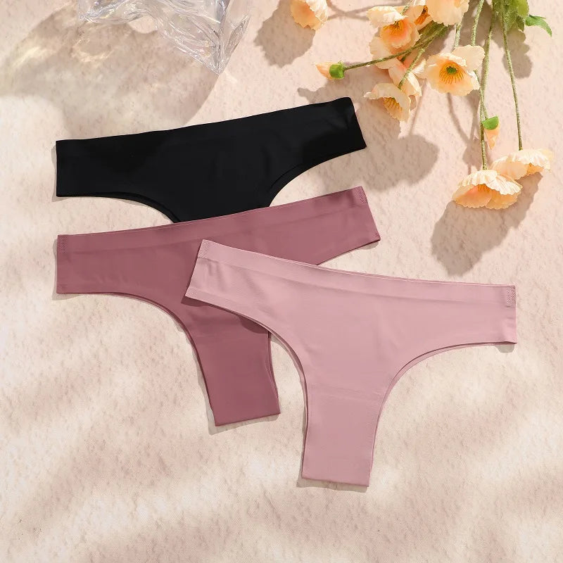 3PCS Women's Ultra-thin Seamless Panties Sexy Low Rise Brazilian Panties Ice Silk Underwear Sexy Panty Low Waist G-string Female