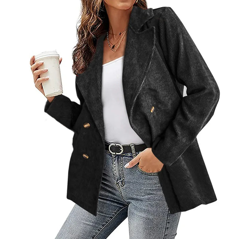 Elegant Office Lady Outwear for Women 2025 Fashion Long Sleeve Single Button Blazer Coats Solid Simple Corduroy Daily Clothes