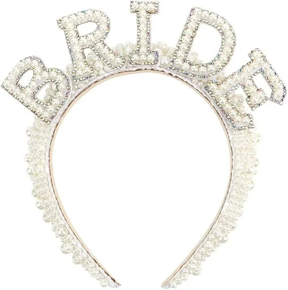 Handmade Bridal Pearl Headband BRIDE Alphabet Beads Elegant Masquerade Headdress Wedding Party Hair Accessories Photography Prop