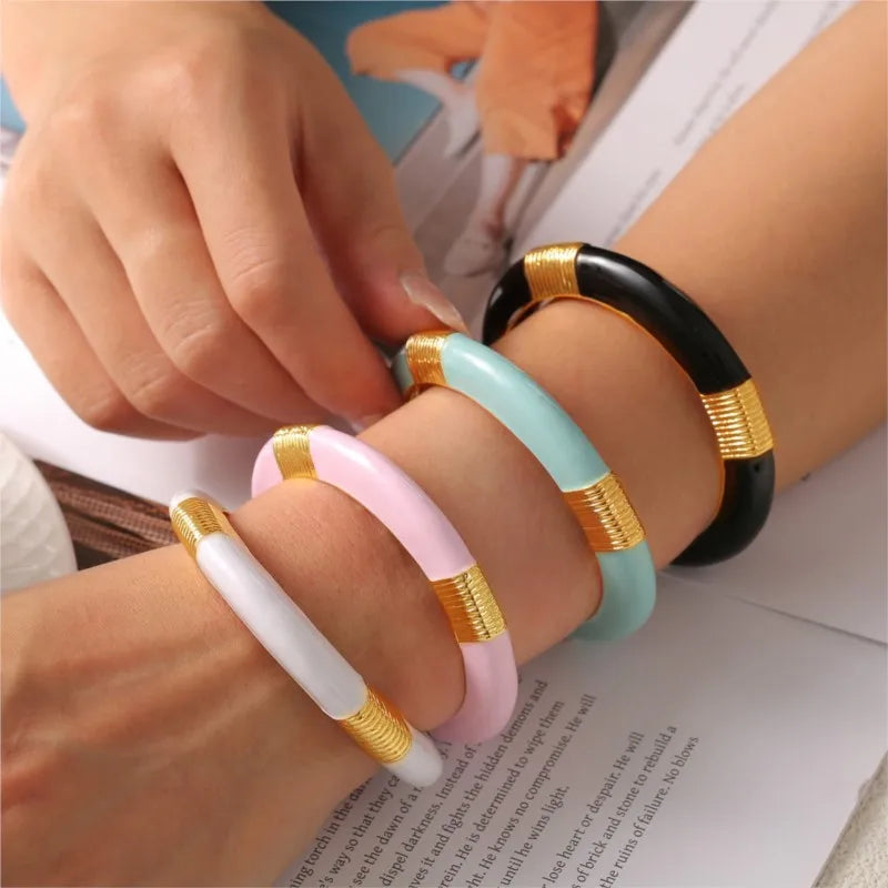 Vintage Enamel Bracelet Bangles For Women 18K Gold Plated Waterproof Women's Hand Bracelets Cuff Bangle Fashion Ladies Jewelry