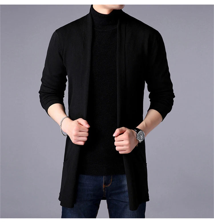 Sweater Coats Men New Fashion 2025 Autumn Men's Slim Long Solid Color Knitted Jacket Fashion Men's Casual Sweater Cardigan Coats