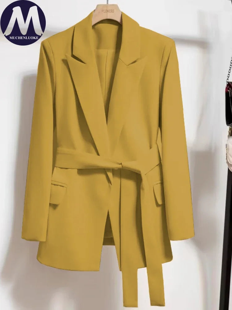 Blazer Woman 2024 Spring Autumn New Korean Fashion Long Sleeved Lace Up Blazers Coats Casual Loose Women's Office Blazer Tops