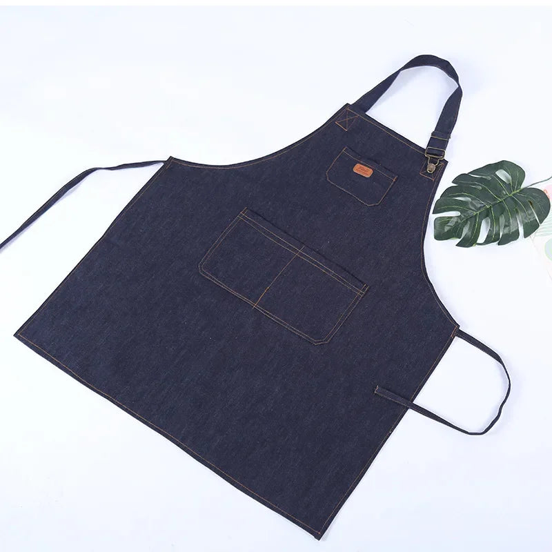 Kitchen Apron Unisex Denim Aprons Adjustable Men Women Apron with Pocket Chefs Cooking Baking Home Cleaner Tool Halter