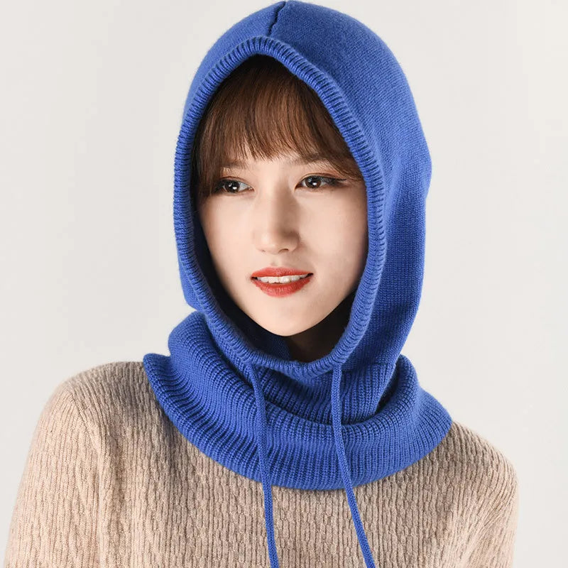 Winter Hats for Women, Wool Blend Hooded Scarf Hat for Girls Balaclava Knit Skull Cap Beanie Hat Neck Gaiters
