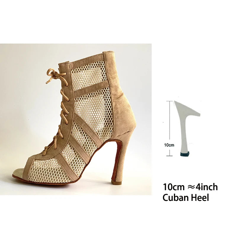 Bachata Dance Booties 2022 Khaki Black Salsa Dance Shoes Latin Dance Shoes Women Social Dancing Indoor Outdoor