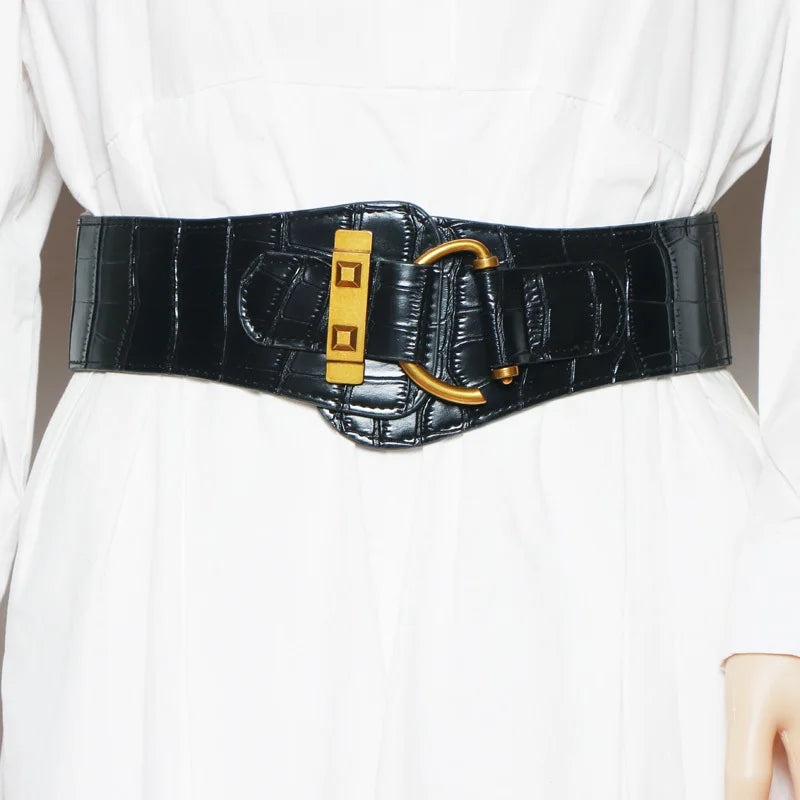 Designer Belts For Women High Quality Luxury Female Waist Stretch Cummerbunds Black Elastic Corset Belt Big Dress Waistband