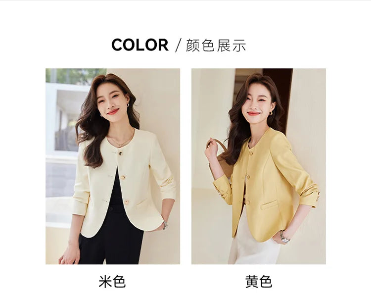 High quality blazer for women short jacket single breasted O neck spring autumn elegant office clothes pink yellow blue white