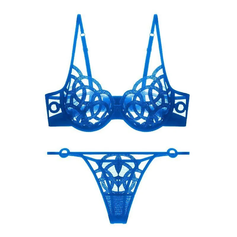 Women's Sexy Underwear Bra Female Hollow Out Thin Cotton Rabbit Ear Cup Soft Breathable Gathering Lace Large-sized Bra Everyday
