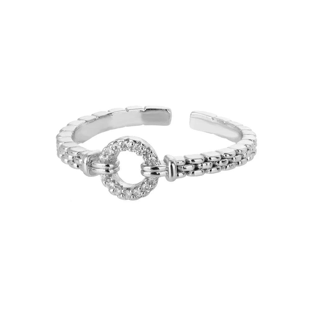 AAA Zircon Simple Geometric Ring Elegant Women's Daily Work Opening Adjustable Rings for Women Bridal Engagement Jewelry Gift