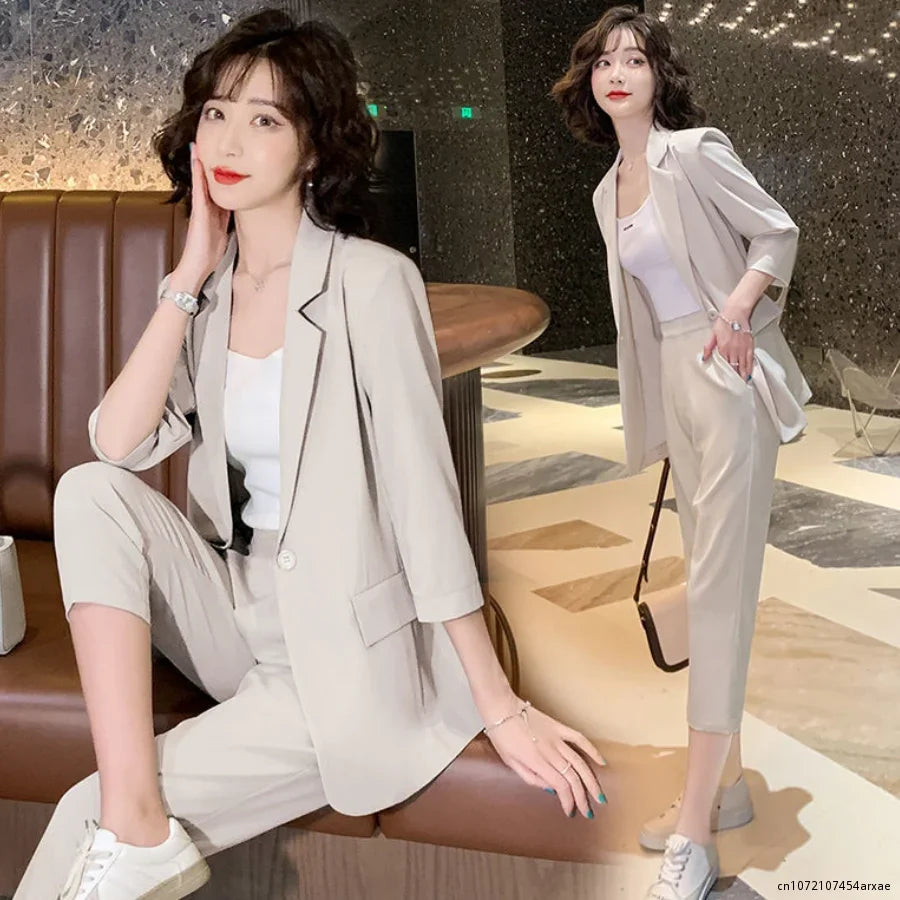 Women's Business Suit Summer New Fashion Temperament Casual Online Celebrity Business Suit Small Professional Suit Two Pieces