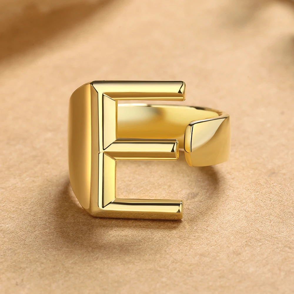 26 English Letters 925 Silver Ring Joint Fashion Personality Retro Index Finger Ring Opening 18K Gold Ring